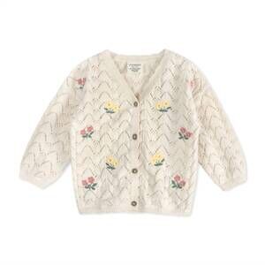 NEW VIVERANO ORGANICS girl's hazel floral textured baby knit cardigan in natural